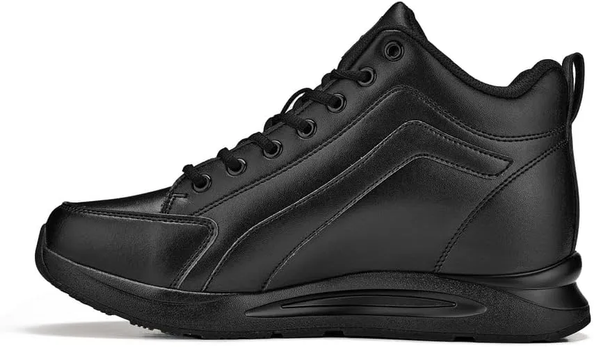 CALTO Men's Invisible Height Increasing Elevator Shoes - Black Fashion Mid Top Basketball Sneakers - 3.2 Inches Taller - S23304- Size 12 D(M) US