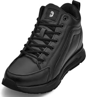 CALTO Men's Invisible Height Increasing Elevator Shoes - Black Fashion Mid Top Basketball Sneakers - 3.2 Inches Taller - S23304- Size 12 D(M) US