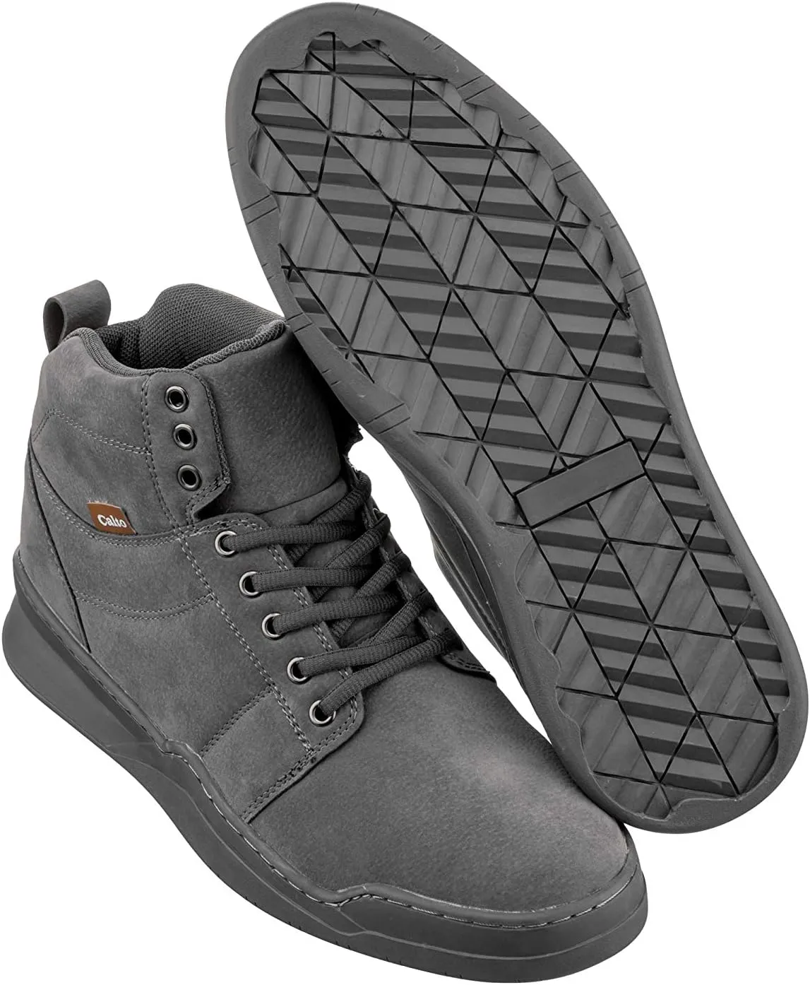 CALTO Men's Invisible Height Increasing Elevator Shoes - Grey Athletic Ankle Top Sneaker Boots - 2.6 Inches Taller - H3122- Size 13 D(M) US