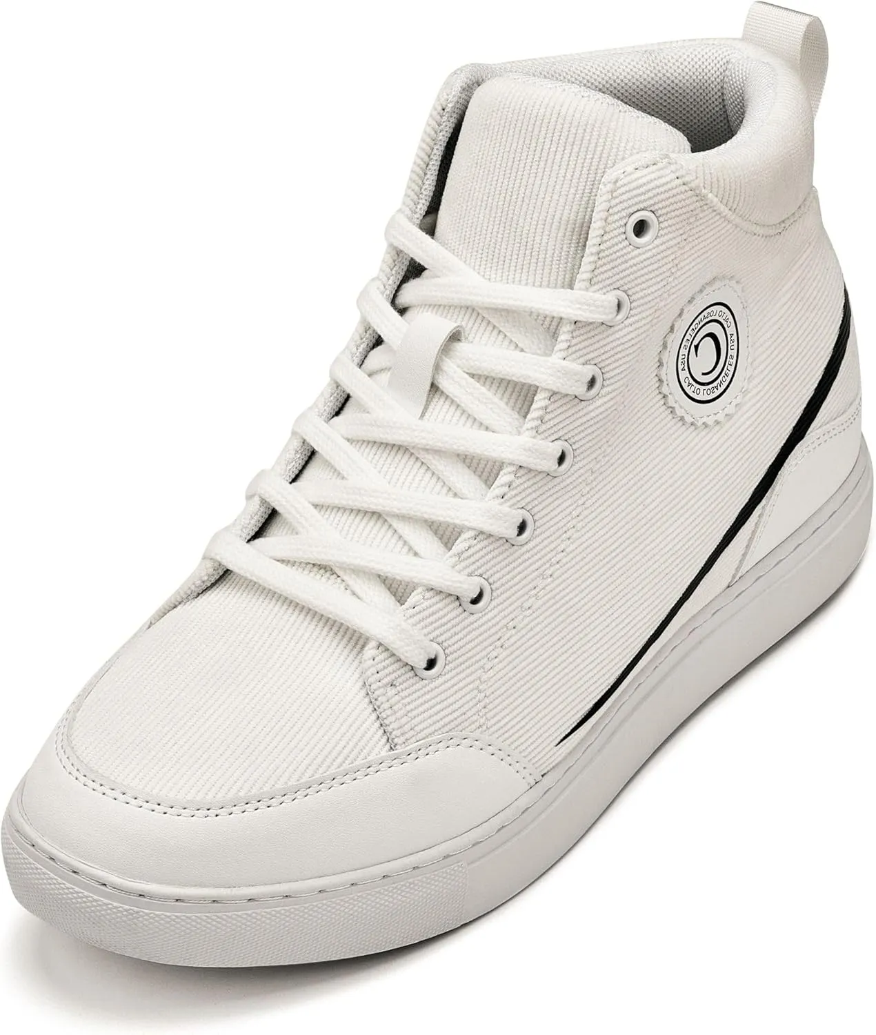 CALTO Men's Invisible Height Increasing Elevator Shoes - Off-White/White Sole Lace-up Corduroy Ankle Top Sneak-Boot - 2.6 Inches Taller - S4131 - Size 9 D(M) US