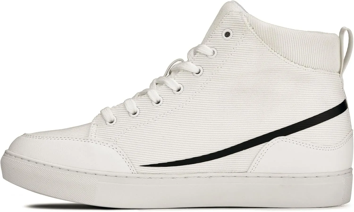 CALTO Men's Invisible Height Increasing Elevator Shoes - Off-White/White Sole Lace-up Corduroy Ankle Top Sneak-Boot - 2.6 Inches Taller - S4131 - Size 9 D(M) US
