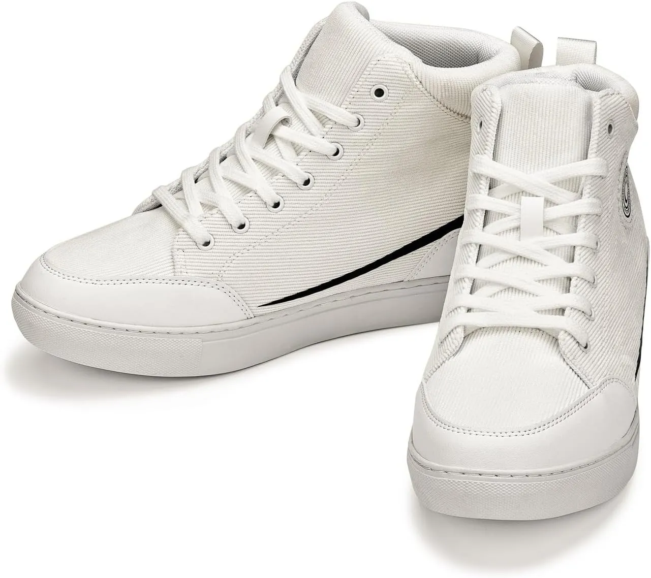 CALTO Men's Invisible Height Increasing Elevator Shoes - Off-White/White Sole Lace-up Corduroy Ankle Top Sneak-Boot - 2.6 Inches Taller - S4131 - Size 9 D(M) US