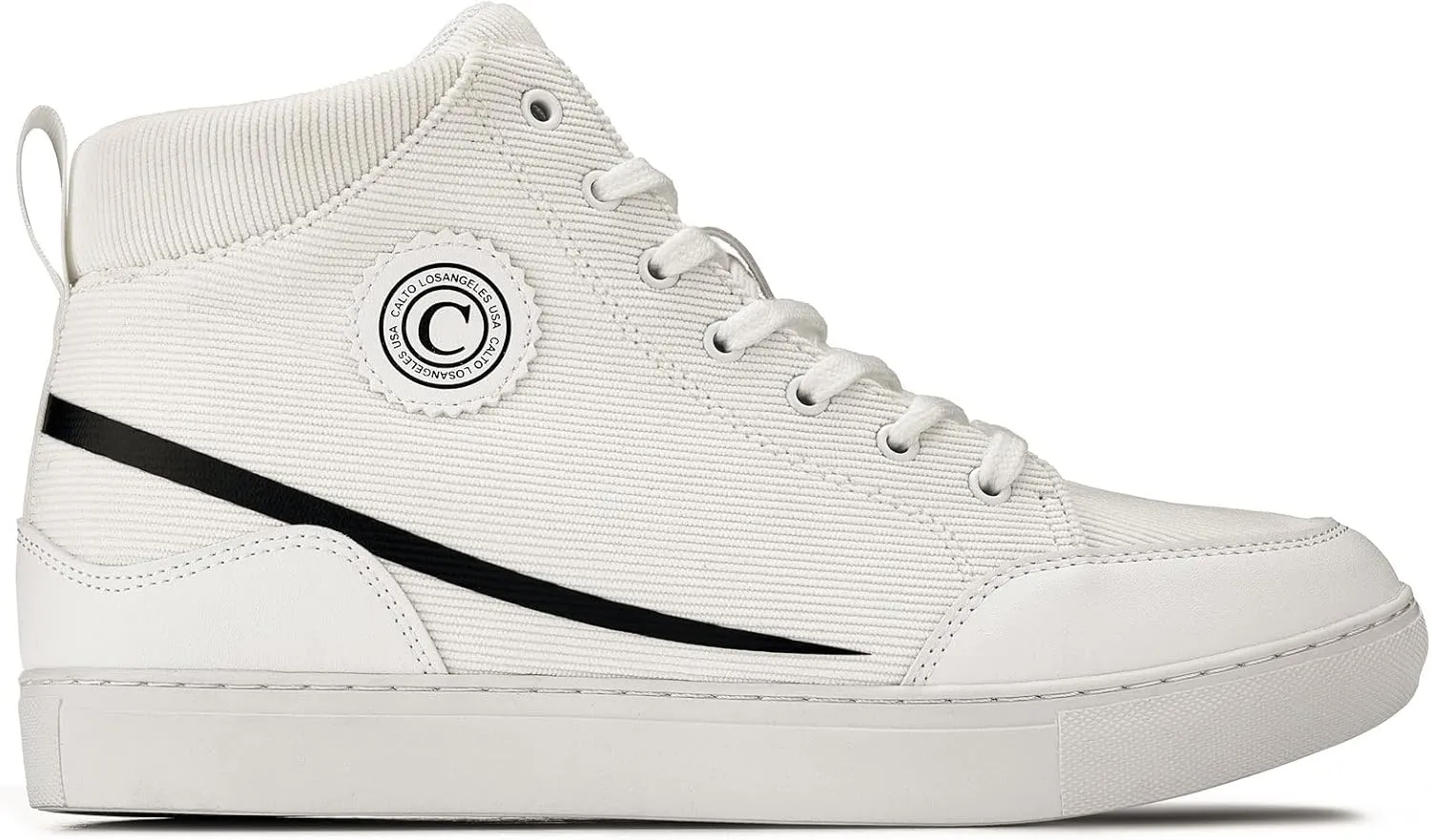 CALTO Men's Invisible Height Increasing Elevator Shoes - Off-White/White Sole Lace-up Corduroy Ankle Top Sneak-Boot - 2.6 Inches Taller - S4131 - Size 9 D(M) US