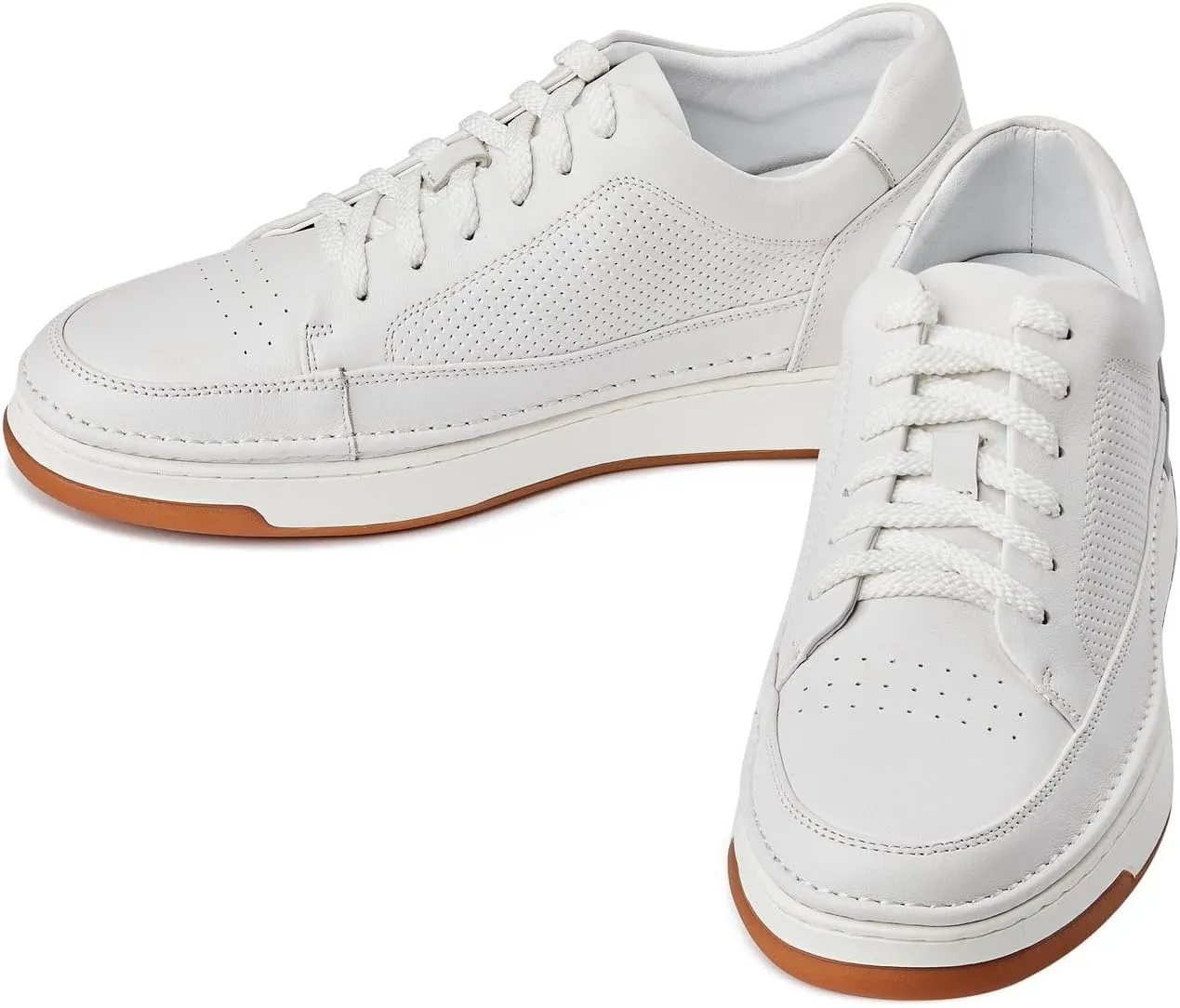CALTO Men's Invisible Height Increasing Elevator Shoes - White/Off-White & Gum Sole Premium Leather Leather Lace-up Fashion Sneakers - 2.6 Inches Taller - Y7932 - Size 9 D(M) US