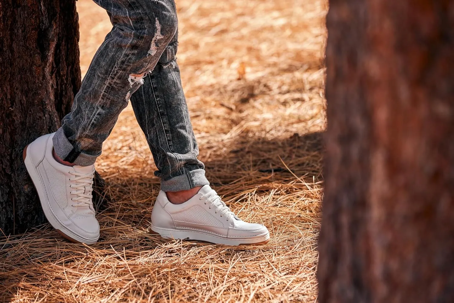 CALTO Men's Invisible Height Increasing Elevator Shoes - White/Off-White & Gum Sole Premium Leather Leather Lace-up Fashion Sneakers - 2.6 Inches Taller - Y7932 - Size 9 D(M) US