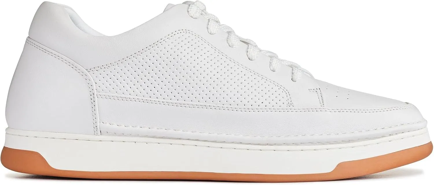 CALTO Men's Invisible Height Increasing Elevator Shoes - White/Off-White & Gum Sole Premium Leather Leather Lace-up Fashion Sneakers - 2.6 Inches Taller - Y7932 - Size 9 D(M) US