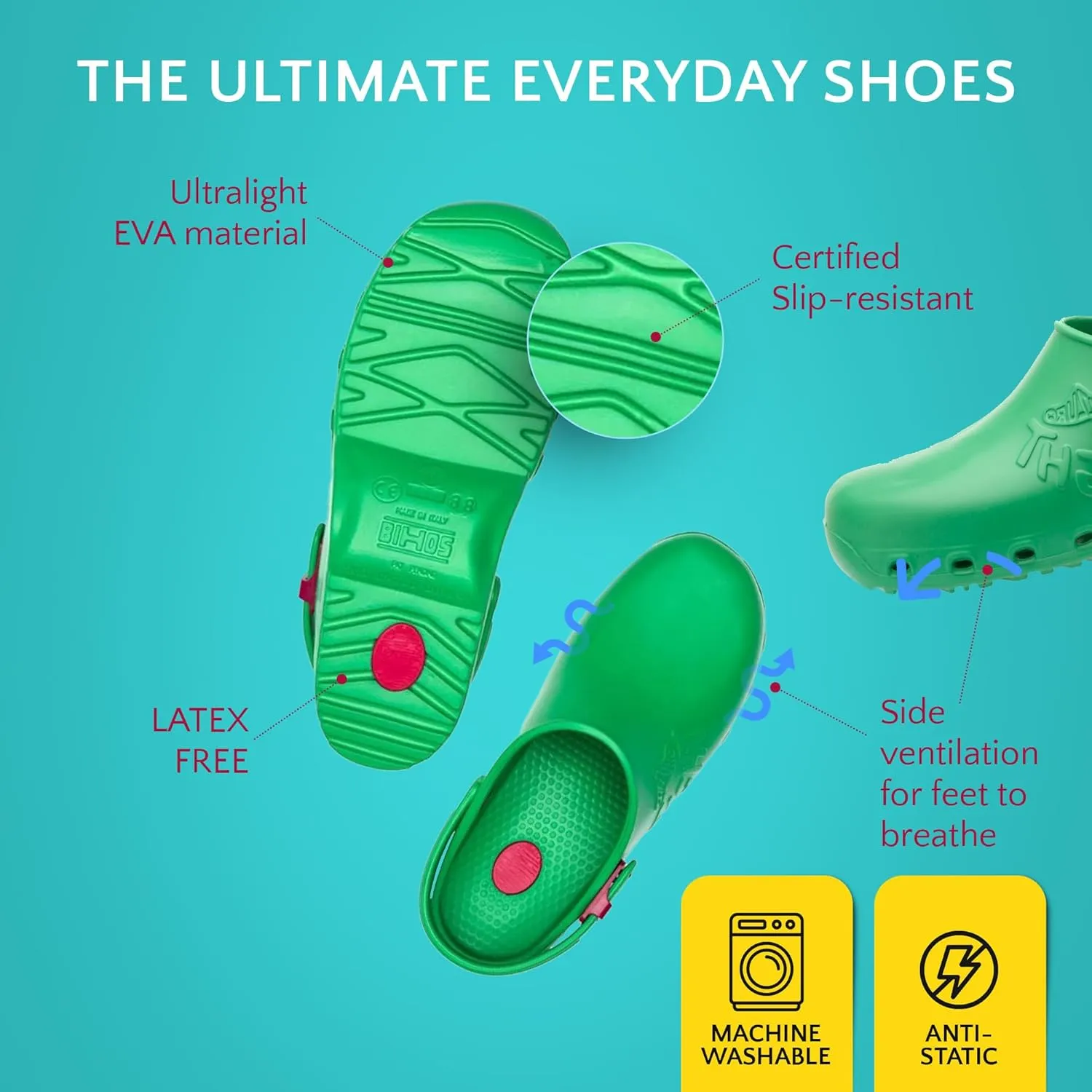 CALZURO Lights - Lightweight Work Clogs - Non Slip Work Shoes for Men and Women - Slip Resistant Kitchen Shoes, Garden and Nursing Clogs -