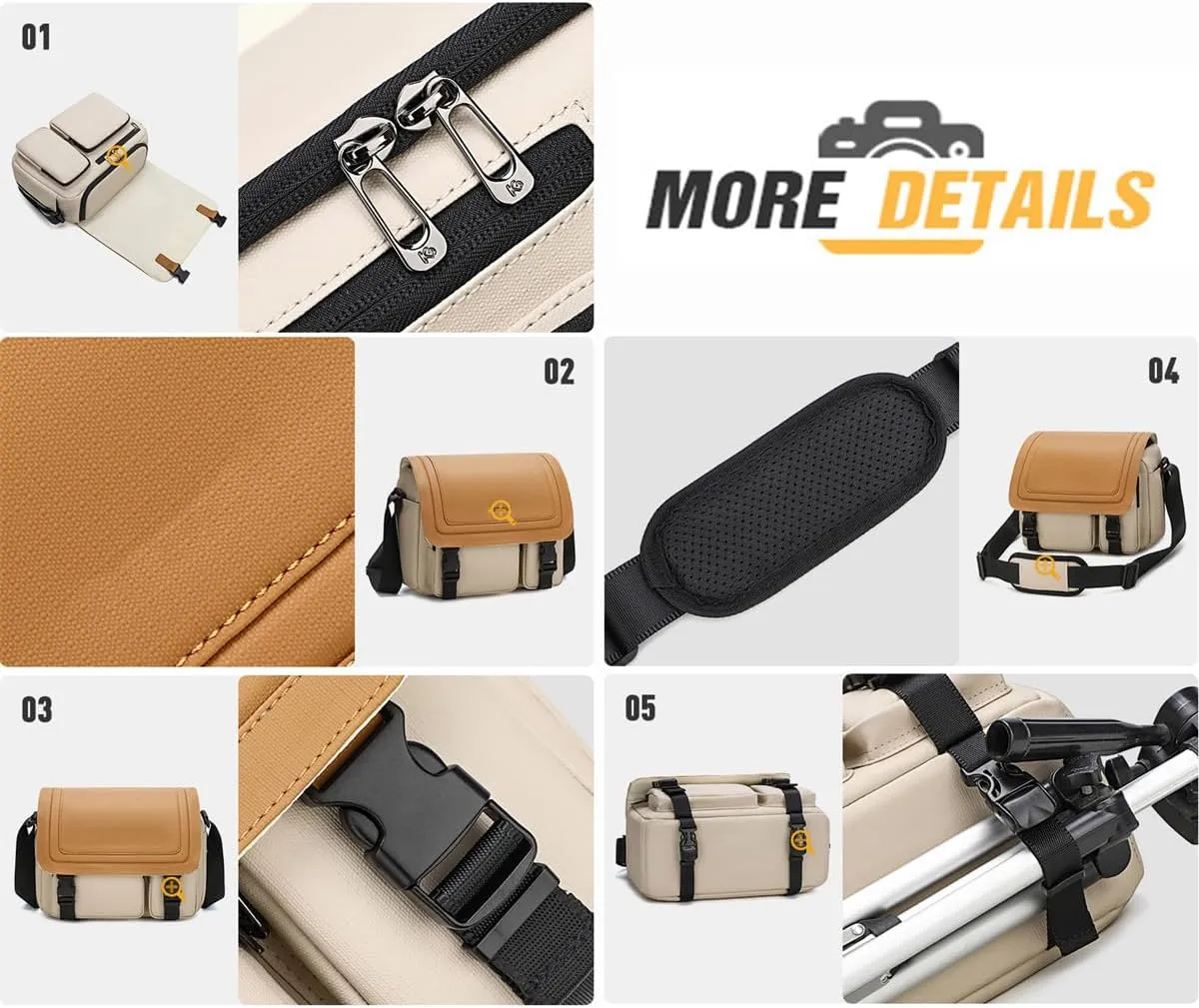 Camera Sling Bag with Tripod Holder, Waterproof Anti Theft Crossbody Shoulder Camera Bags for Photographers Women Men (Orange,31 * 13 * 22cm)