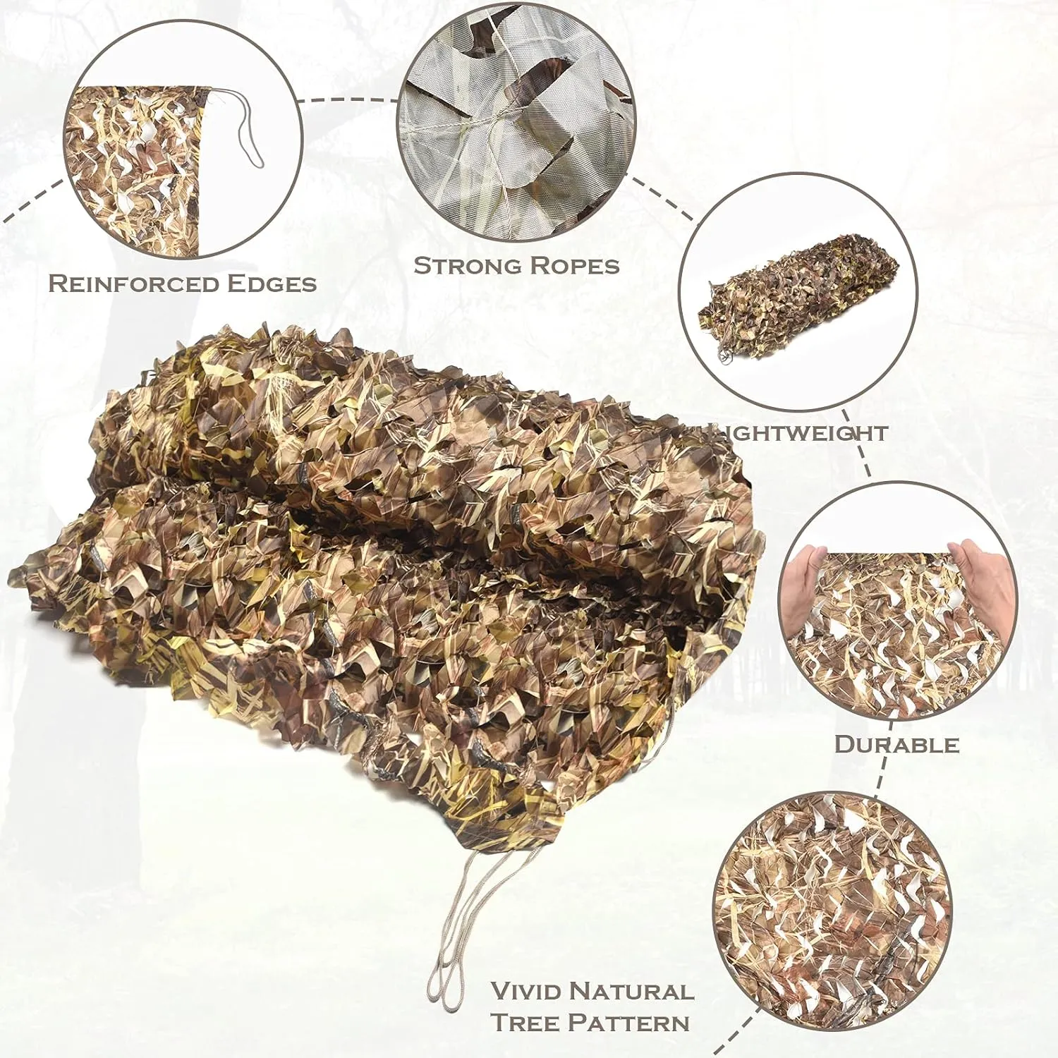 Camo Netting Camouflage Netting 6.5ft×10ft,10ft×10ft, 20ft×20ft,with Mesh Backing, Hunting Blind Nets, Sunshade Canopy, Army Tarp Fence Net for Party Decoration, Photograph and Car Cover