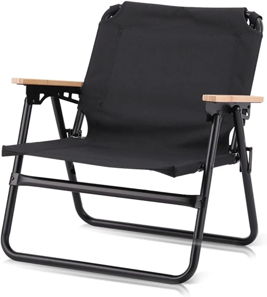 Camping Chair Camping Chair Lightweight Aluminum Alloy Outdoor Folding Chair, Compact Beach Lounge Chair, Ergonomic Fishing Chair with Wooden Armrests, with Hand Strap