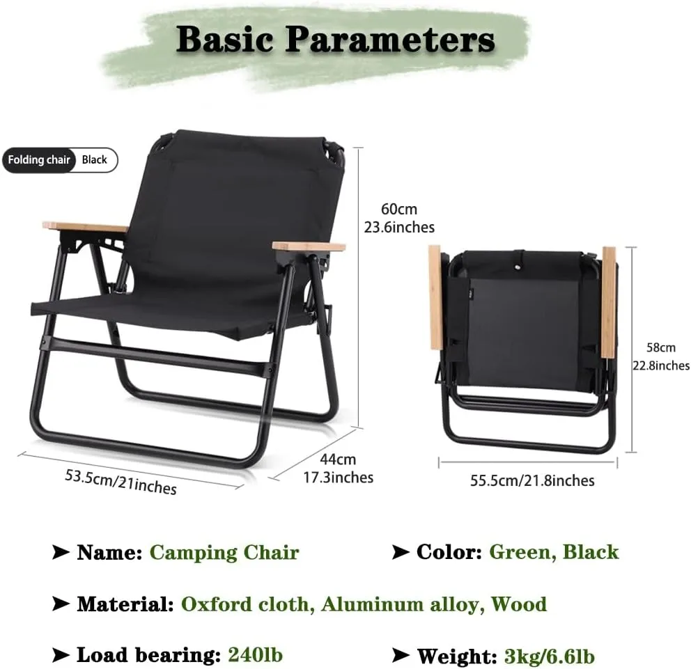Camping Chair Camping Chair Lightweight Aluminum Alloy Outdoor Folding Chair, Compact Beach Lounge Chair, Ergonomic Fishing Chair with Wooden Armrests, with Hand Strap