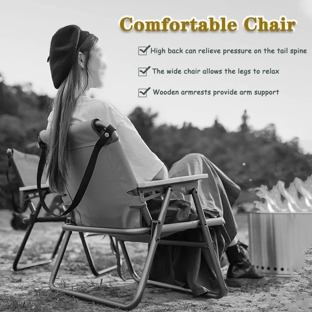 Camping Chair Camping Chair Lightweight Aluminum Alloy Outdoor Folding Chair, Compact Beach Lounge Chair, Ergonomic Fishing Chair with Wooden Armrests, with Hand Strap