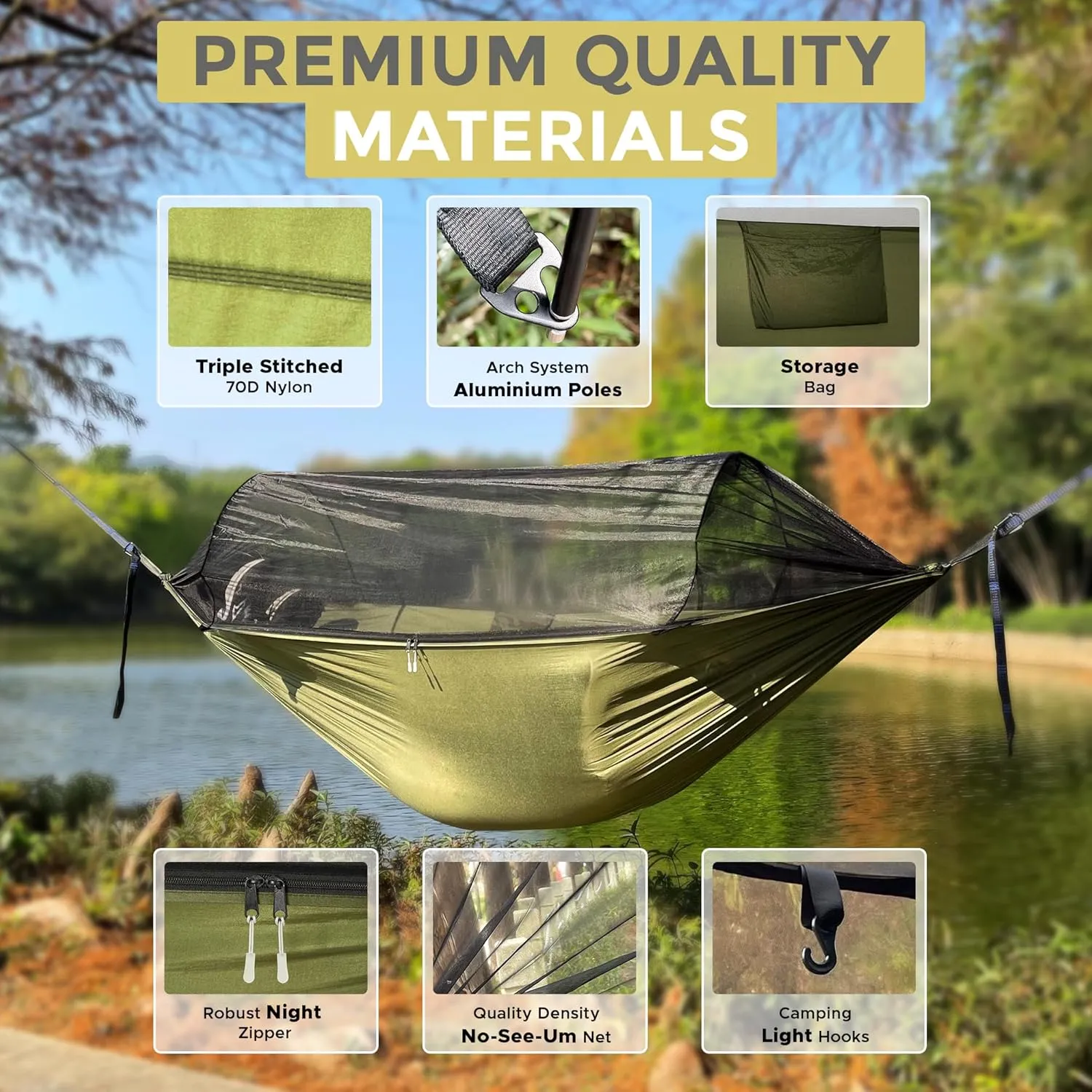 Camping Hammock with Mosquito Net & Rain Fly – Lightweight & Portable Hammock with Waterproof Tarp, Easy Setup for Hiking, Backpacking, and Outdoor Camping