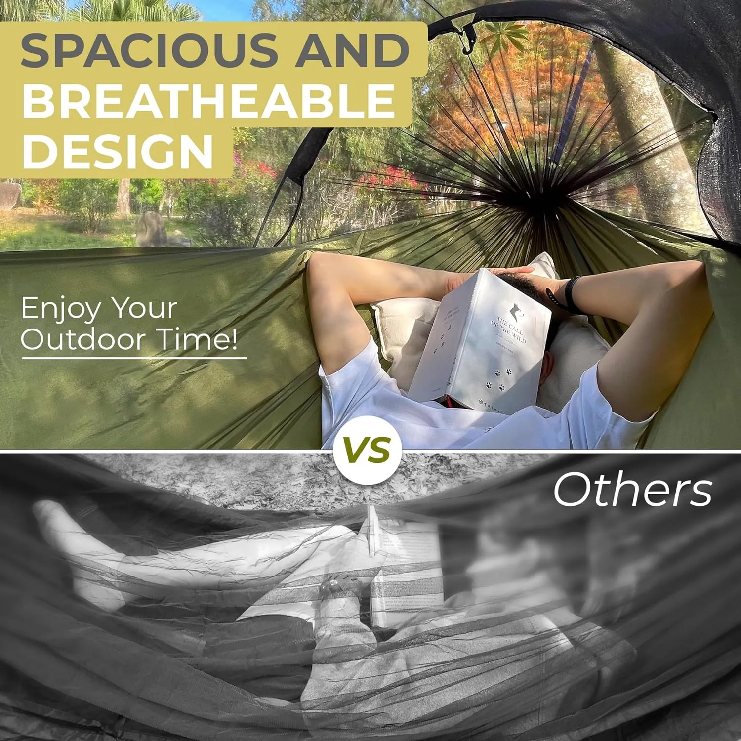 Camping Hammock with Mosquito Net & Rain Fly – Lightweight & Portable Hammock with Waterproof Tarp, Easy Setup for Hiking, Backpacking, and Outdoor Camping