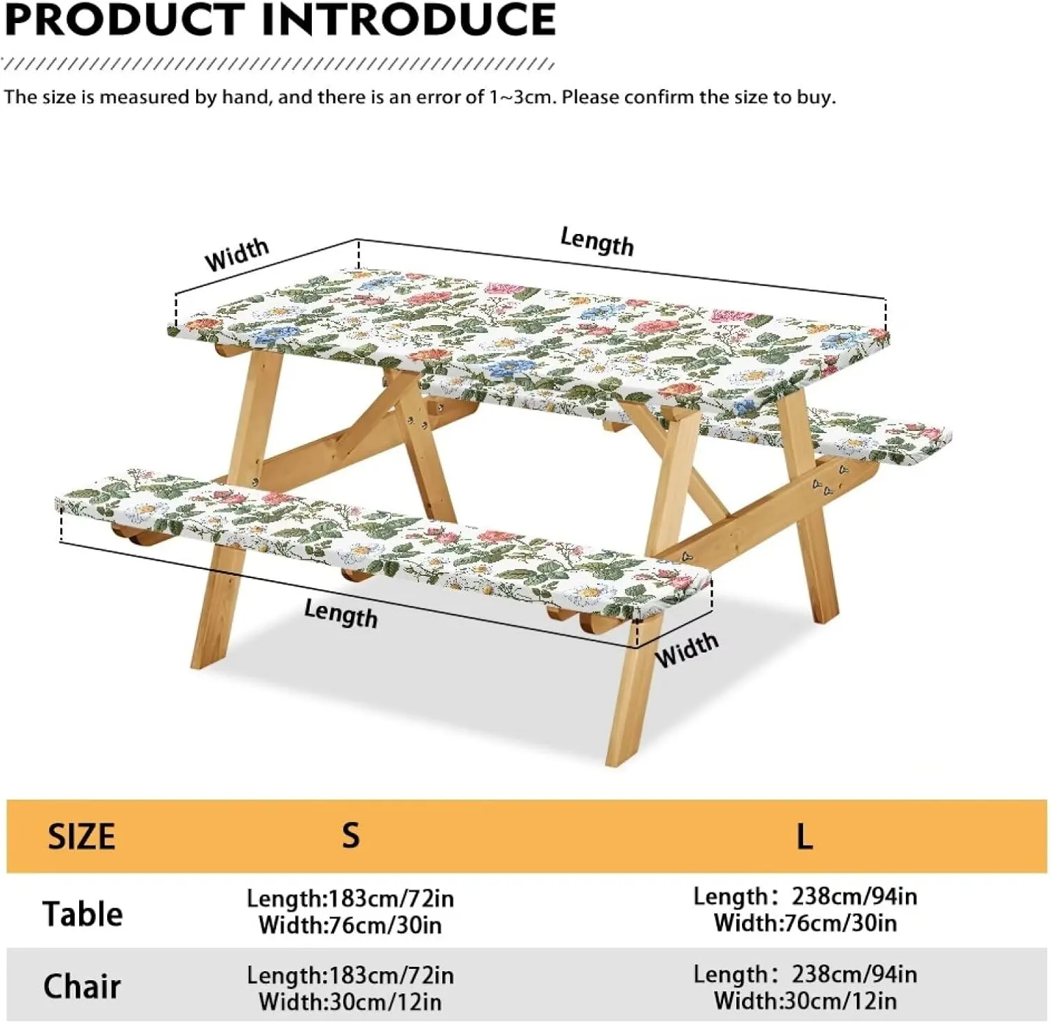 Camping Tablecloth Daisy Rose Aesthetic Soft Waterproof Camping Tablecloth for Picnic Table Elastic Rectangle Picnic Table Covers for Outdoor Camping (72x30 Inch, 3 Pcs)