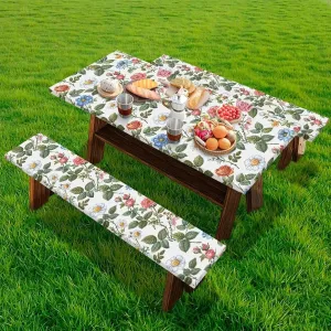 Camping Tablecloth Daisy Rose Aesthetic Soft Waterproof Camping Tablecloth for Picnic Table Elastic Rectangle Picnic Table Covers for Outdoor Camping (72x30 Inch, 3 Pcs)