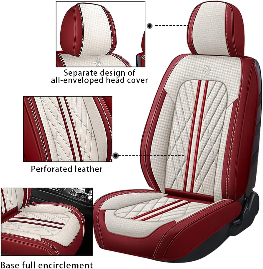 Car Seat Cover Fit for Toyota Tundra 2000-2023,2 Seats Napa Leather Waterproof Anti-Slip Seat Cover,Airbag Compatible Easy to Install(Beige red)