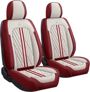Car Seat Cover Fit for Toyota Tundra 2000-2023,2 Seats Napa Leather Waterproof Anti-Slip Seat Cover,Airbag Compatible Easy to Install(Beige red)