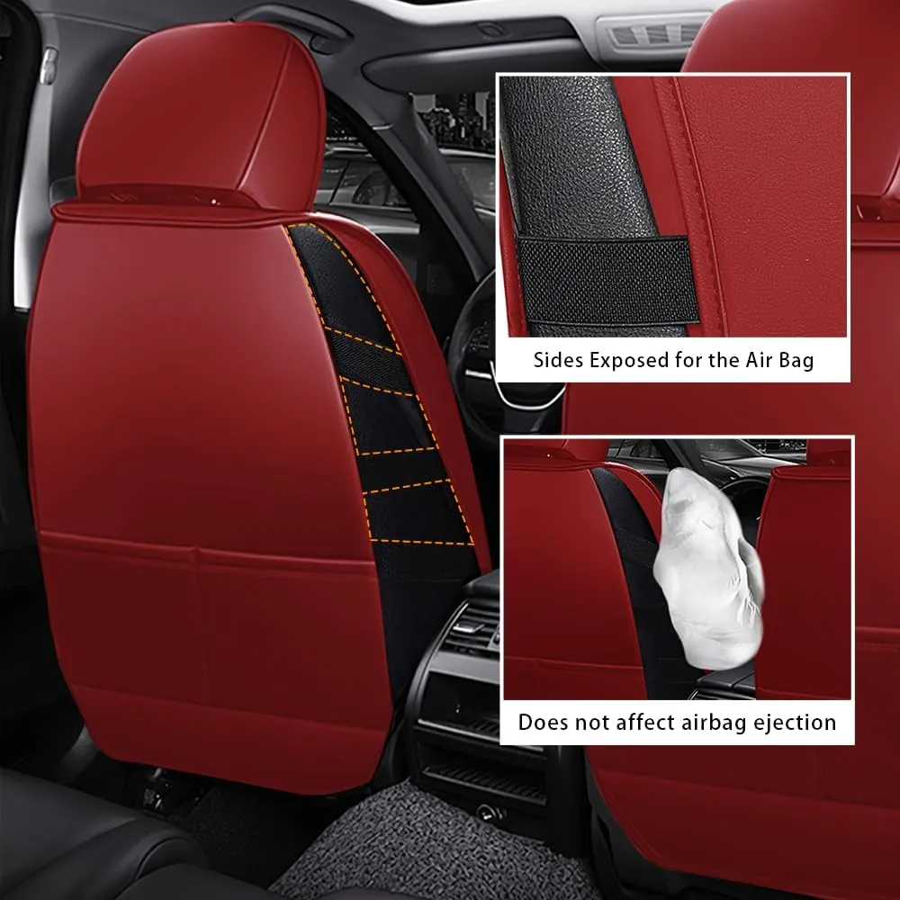 Car Seat Cover Fit for Toyota Tundra 2000-2023,2 Seats Napa Leather Waterproof Anti-Slip Seat Cover,Airbag Compatible Easy to Install(Beige red)