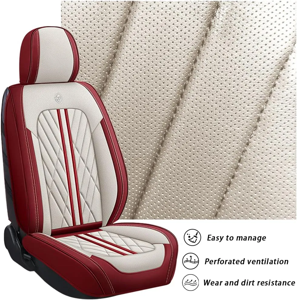 Car Seat Cover Fit for Toyota Tundra 2000-2023,2 Seats Napa Leather Waterproof Anti-Slip Seat Cover,Airbag Compatible Easy to Install(Beige red)