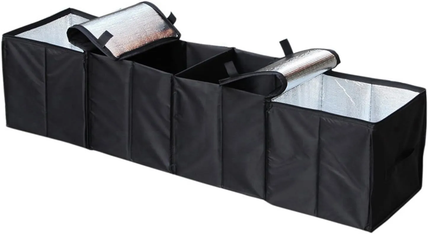 Cargo Foldable Multi Compartment Fabric Car Truck Van SUV Storage Basket Trunk Organizer and Cooler Set,Black,AK-018
