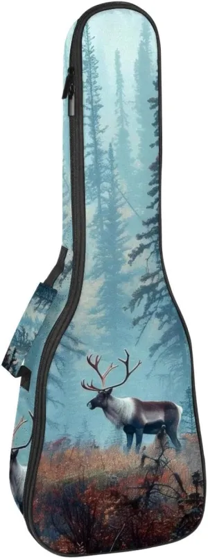 Caribou Tree Forest Ukulele Case, Padded Bag for 23 Inch Concert Ukulele, Waterproof & Durable