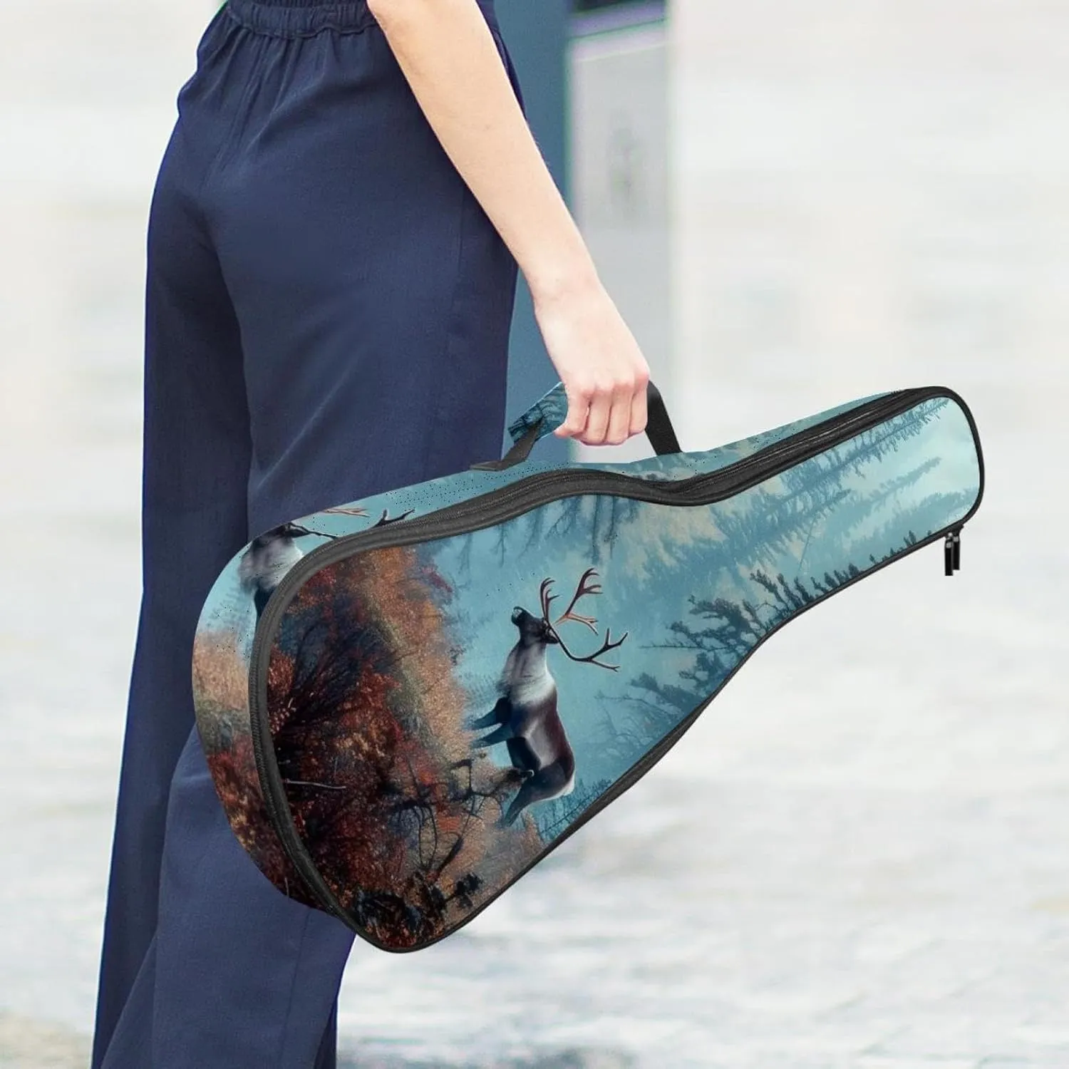 Caribou Tree Forest Ukulele Case, Padded Bag for 23 Inch Concert Ukulele, Waterproof & Durable