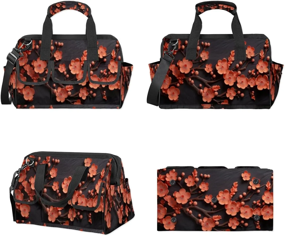 Carving Plum Blossoms Durable Tool Bag for Men with Multiple Pockets - Waterproof Oxford Cloth, Sturdy Zipper, Adjustable Shoulder Strap - Ideal for Woodworking, Maintenance, and Outdoor Activities