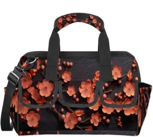 Carving Plum Blossoms Durable Tool Bag for Men with Multiple Pockets - Waterproof Oxford Cloth, Sturdy Zipper, Adjustable Shoulder Strap - Ideal for Woodworking, Maintenance, and Outdoor Activities