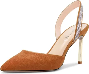 Castamere Women High Stiletto Heel Diamond Crystal Pointed Toe Pumps Slingback Slip-on Suede 8.5 CM Shoes