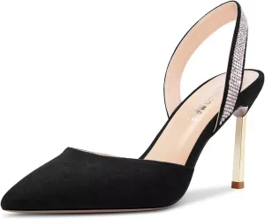 Castamere Women High Stiletto Heel Diamond Crystal Pointed Toe Pumps Slingback Slip-on Suede 8.5 CM Shoes