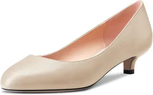 Castamere Women Stiletto Low Kitten Heel Round Toe Pumps Slip-on Cute Office 1.4 Inches Heels Shoes