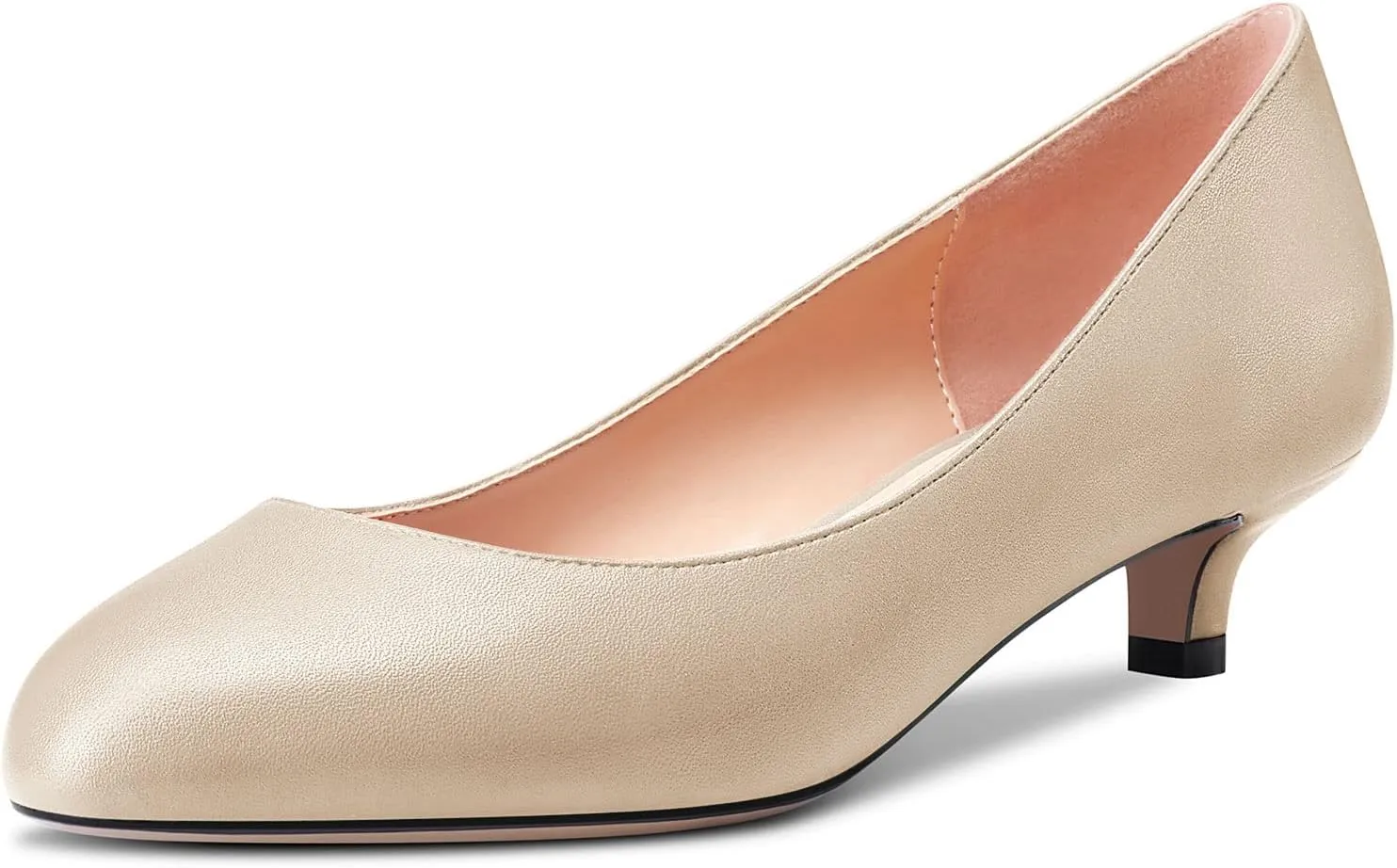 Castamere Women Stiletto Low Kitten Heel Round Toe Pumps Slip-on Cute Office 1.4 Inches Heels Shoes