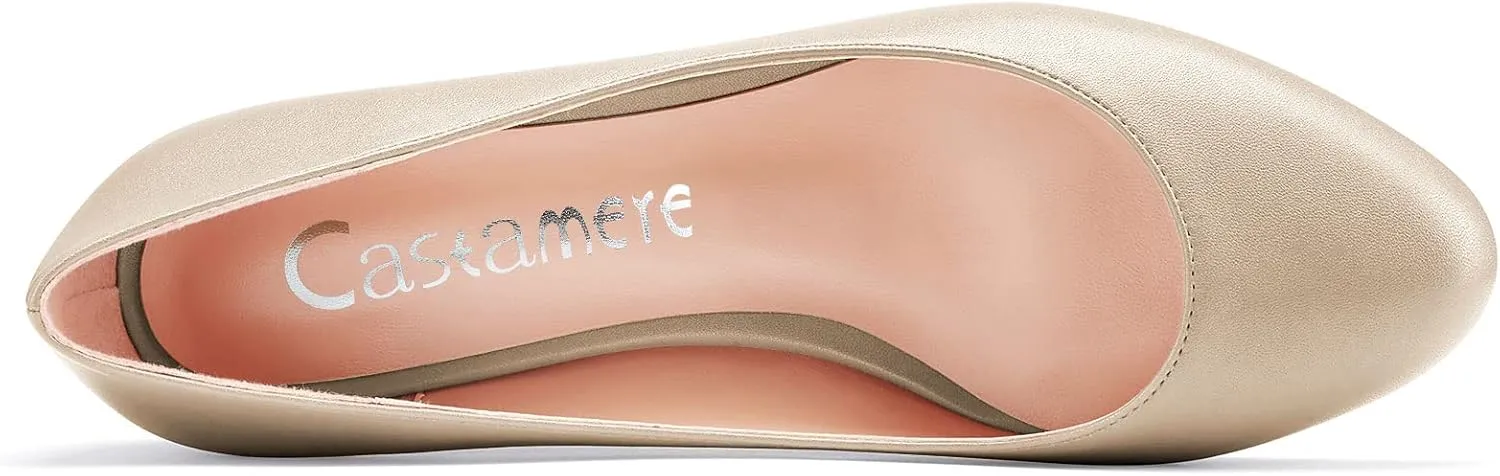 Castamere Women Stiletto Low Kitten Heel Round Toe Pumps Slip-on Cute Office 1.4 Inches Heels Shoes
