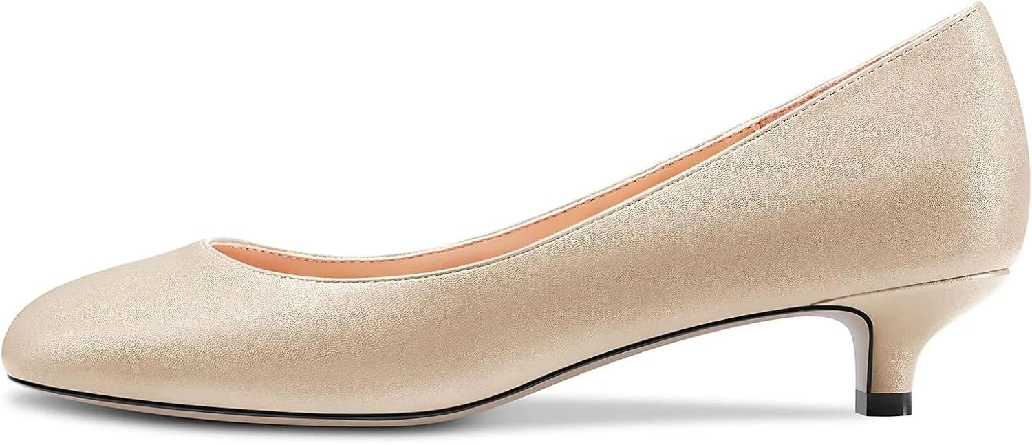 Castamere Women Stiletto Low Kitten Heel Round Toe Pumps Slip-on Cute Office 1.4 Inches Heels Shoes