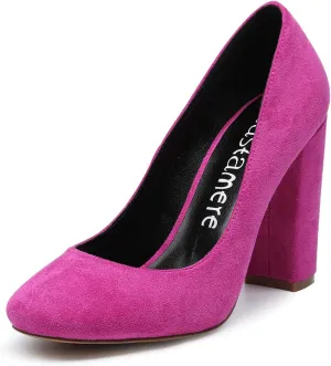 Castamere Women's High Block Heel Pumps Slip On Classic Round Toe Heels Wedding Party Dress Office Shoes 10CM