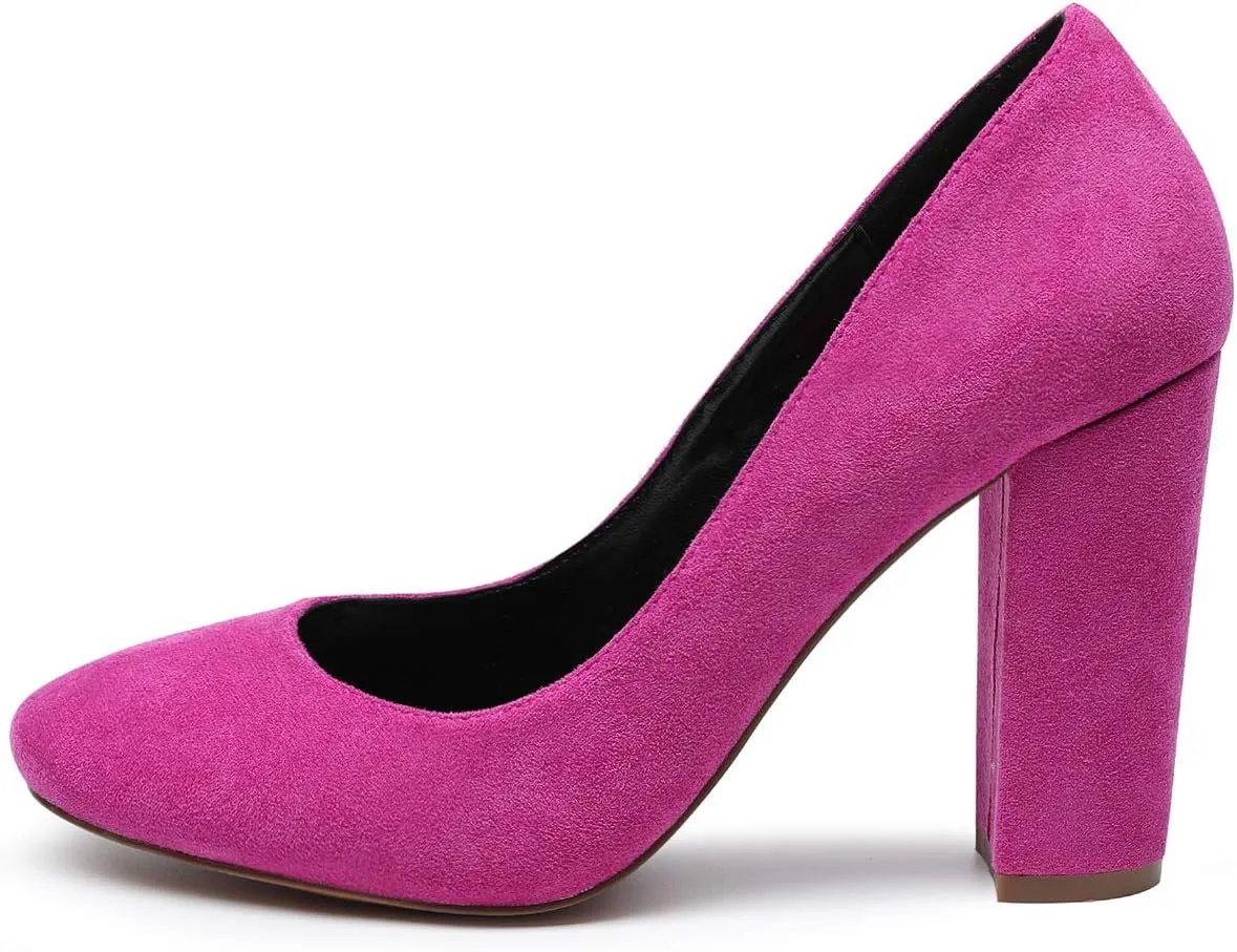 Castamere Women's High Block Heel Pumps Slip On Classic Round Toe Heels Wedding Party Dress Office Shoes 10CM