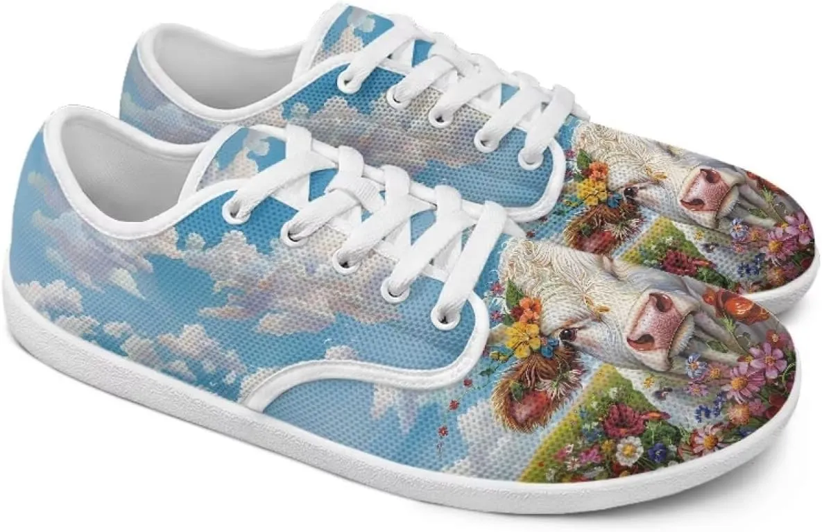 chaqlin Cow Print Shoes for Women Men Wide Round Toe Tennis Sneakers Anti Slip Zero Drop Lace Up Shoe Low Top Sneaker