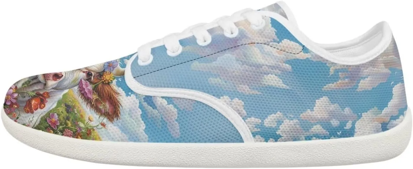 chaqlin Cow Print Shoes for Women Men Wide Round Toe Tennis Sneakers Anti Slip Zero Drop Lace Up Shoe Low Top Sneaker