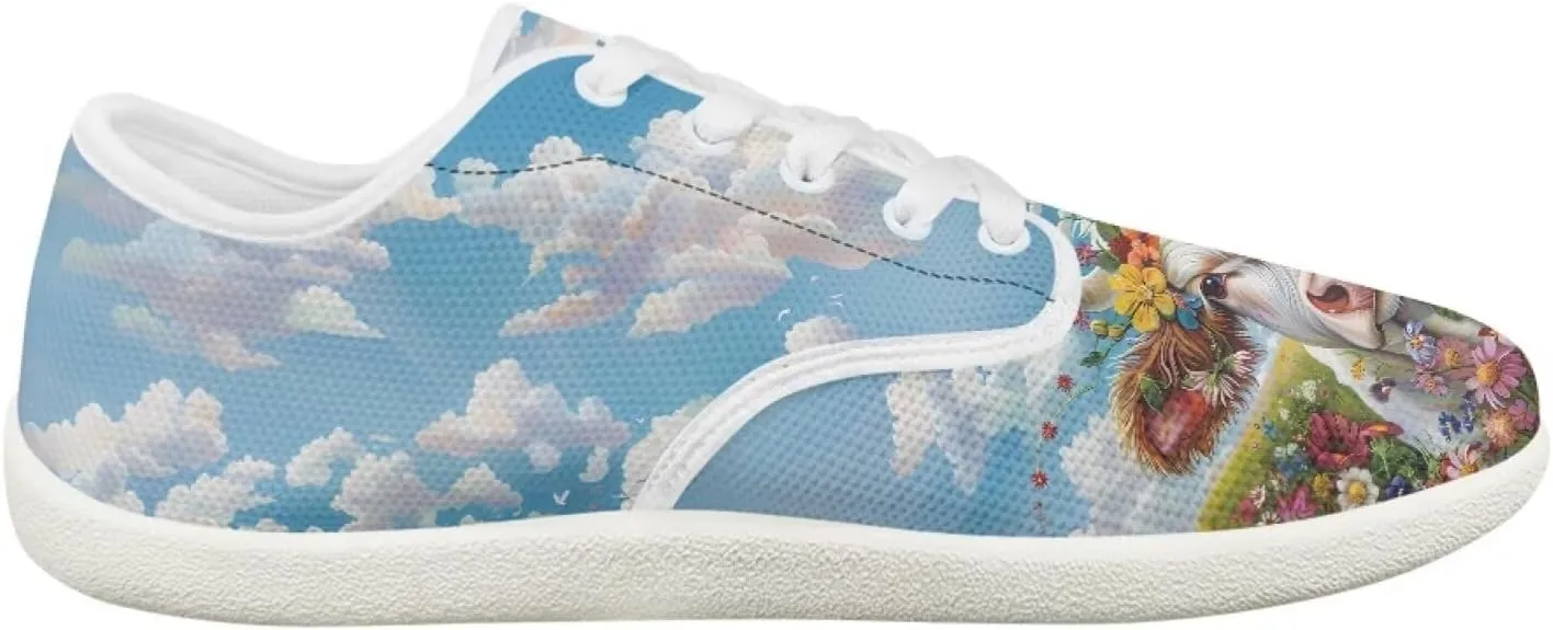 chaqlin Cow Print Shoes for Women Men Wide Round Toe Tennis Sneakers Anti Slip Zero Drop Lace Up Shoe Low Top Sneaker