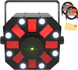 Chauvet DJ Swarm 5 FX ILS 3-in-1 Derby/Strobe Effect LED Light Bundle with 2 DMX Cables and Austin Bazaar Polishing Cloth