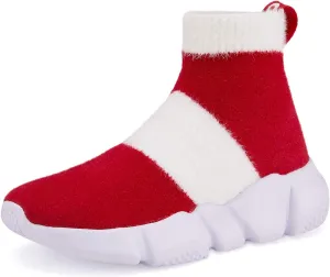 CHUI Boys Girls Breathable Sneakers Mesh Lightweight Easy Walk Casual Slip-On Athletic Running Walking Shoes (Little Kid/Big Kid) Red &White Size 13 M US