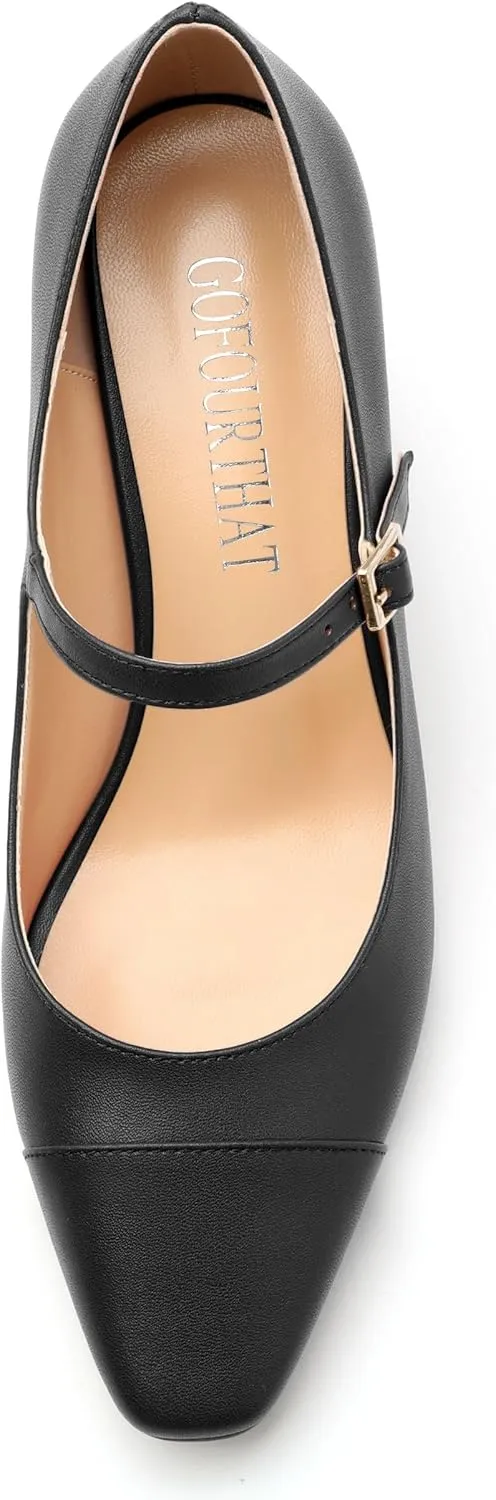 Chunky Block Heels for Women Square Patent Mary Jane Closed Toe Slip On Pumps Party Dress Wedding Shoes 2.5Inch