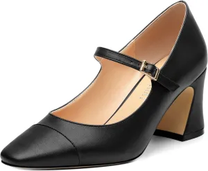 Chunky Block Heels for Women Square Patent Mary Jane Closed Toe Slip On Pumps Party Dress Wedding Shoes 2.5Inch