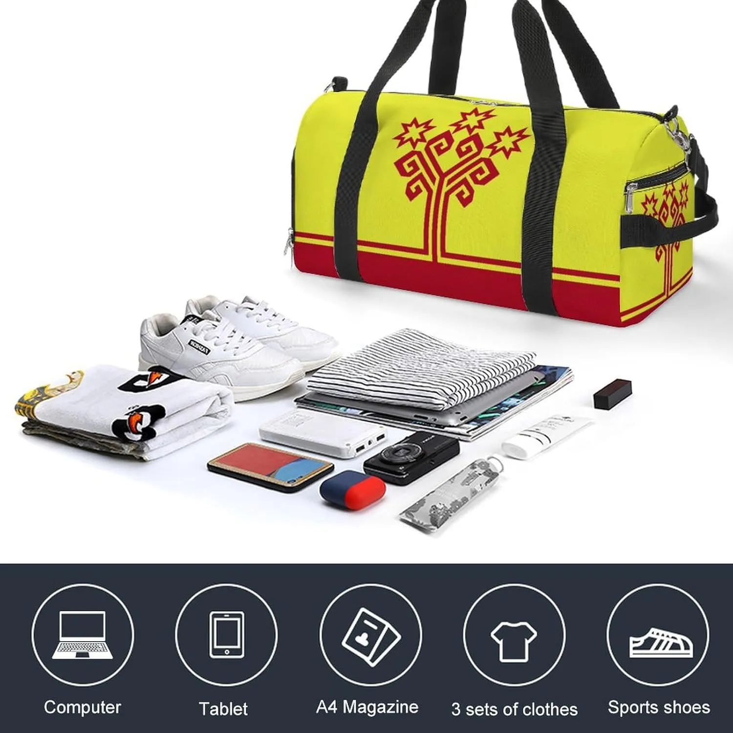 Chuvashia Flag Duffel Bag for Men Women with Shoe Compartment Weekender Tote