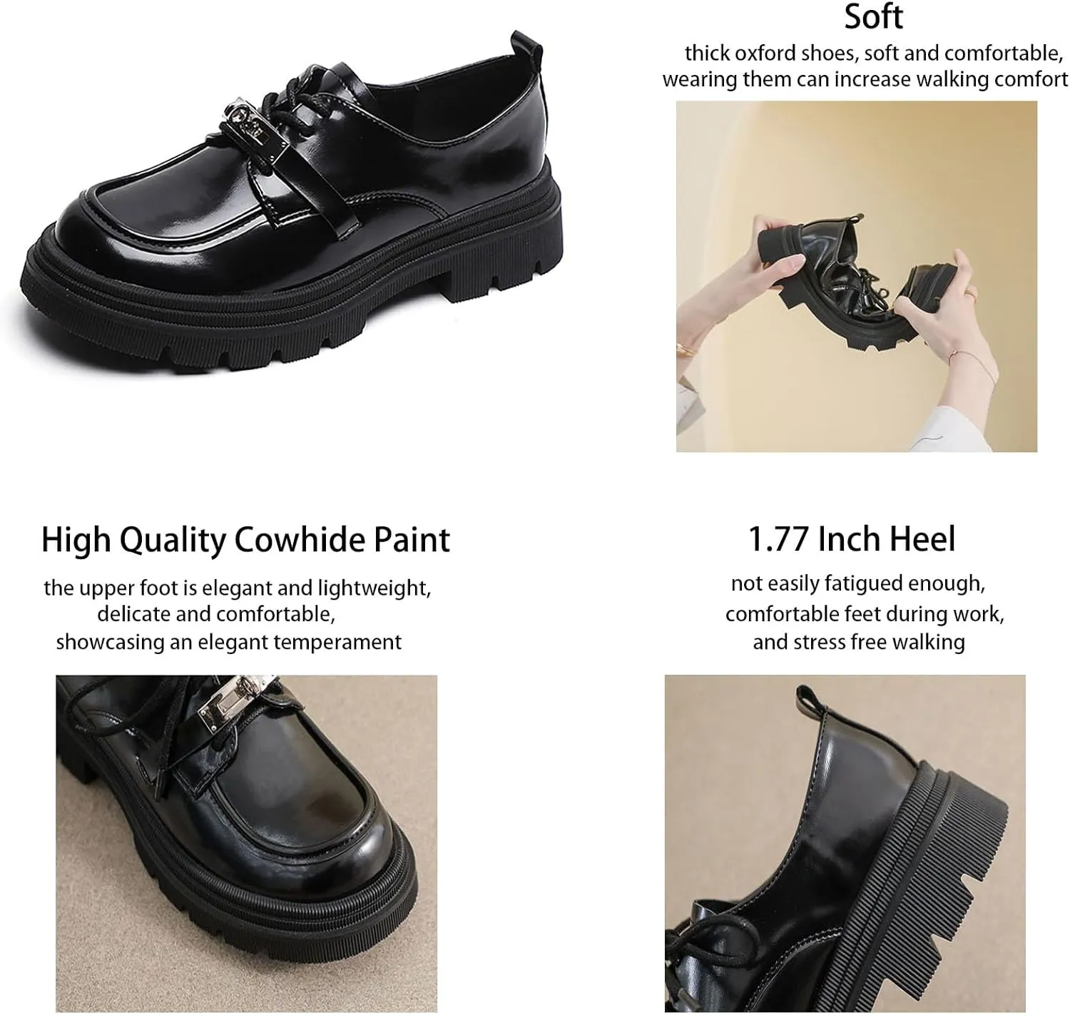 Classic Platform Oxfords for Women,Chunky Patent Leather Lace Up Oxford Shoes,Business Comfortable Soft Office Dress Shoes