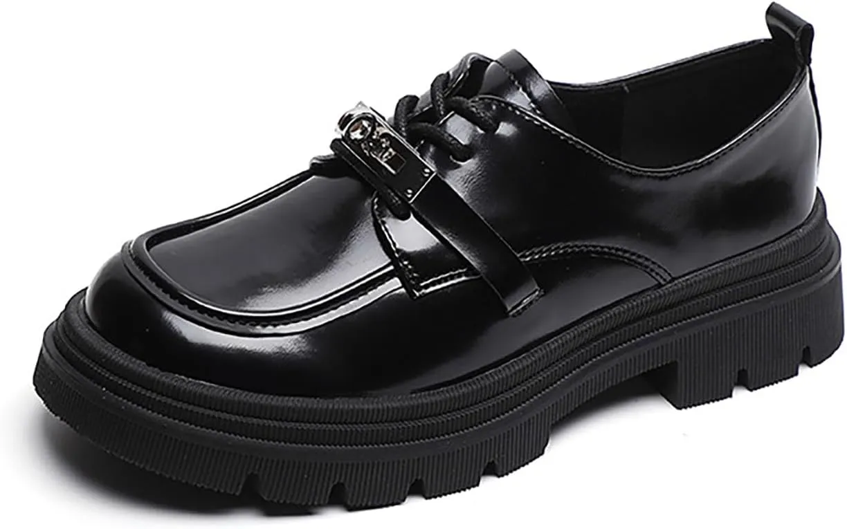Classic Platform Oxfords for Women,Chunky Patent Leather Lace Up Oxford Shoes,Business Comfortable Soft Office Dress Shoes