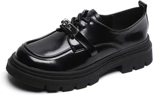 Classic Platform Oxfords for Women,Chunky Patent Leather Lace Up Oxford Shoes,Business Comfortable Soft Office Dress Shoes