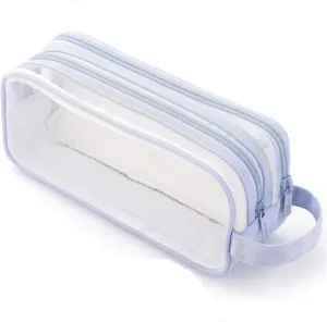 Clear Cosmetic Bag, Travel Makeup Bag, Pencil Case Transparent Pen Case Portable Make Up Organizer for Adult Teen Women Purse for Toiletries Accessories Brushes (Blue)
