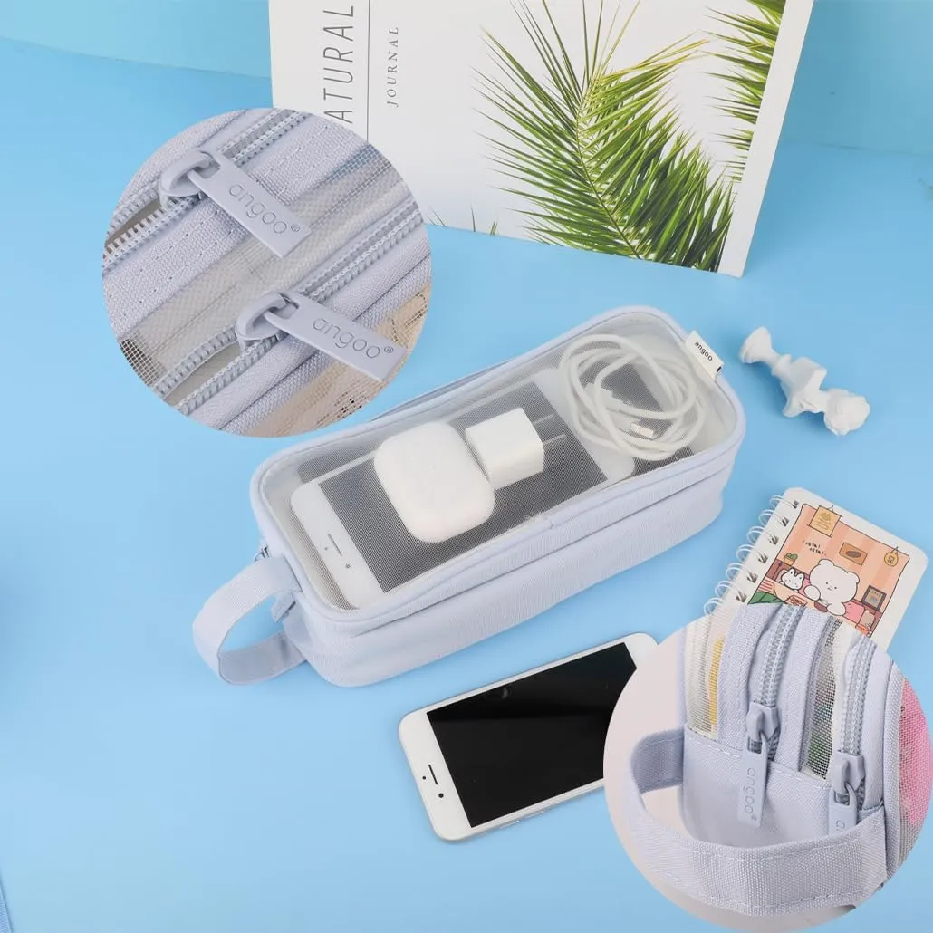 Clear Cosmetic Bag, Travel Makeup Bag, Pencil Case Transparent Pen Case Portable Make Up Organizer for Adult Teen Women Purse for Toiletries Accessories Brushes (Blue)